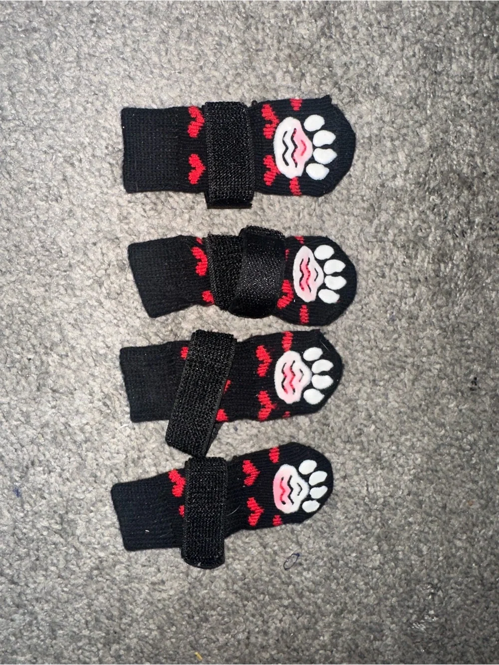 Black & Red Dog Paw Socks with Heart Grip - Pack of 4